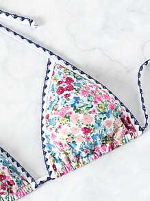 SHEIN Swim Top de bikini halter con estampado floral para playa de verano para mujeres con bloques de color