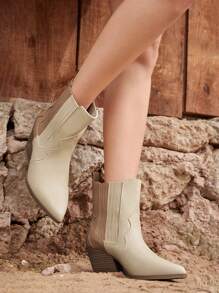Styleloop Colorblock Western Style Short Boots, Pointed Toe, Brown - Apricot - View 3