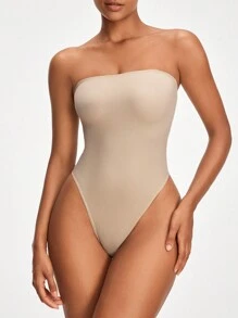 SHAPORA Body modelat fără bretele de culoare solidă pentru femei - Kaki - Vizualizare 2