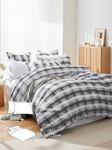 LongNap™ 3-teiliges 95 GSM dickeres Premium-Gingnam-Preppy-Stil Bettwäsche-Set, knackiges Gefühl und atmungsaktiv für heiße Schläfer, perfekt für Schlafzimmer Dorm, Bettbezug mit Knöpfen & 8 Eckenbindungen * 1, Kopfkissenbezug * 1/2, schwarz