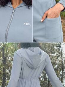 In My Nature Women's Long Sleeve Front Zipper Hooded Jumpsuit - Dusty Blue - View 7