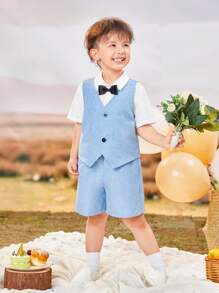 Young Boy Academy Styled Classic Gentleman Suit With Dress Shirt, Vest, Shorts, 3pcs/Set - Multicolor - View 6