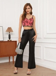 GENKIRA Women's Solid Color Flared Suit Pants With Pockets - Black - View 6