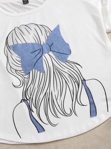 Mulvari Ensemble 2 pièces de t-shirt à col ras du cou et de jupe pour filles avec imprimé à l'arrière
