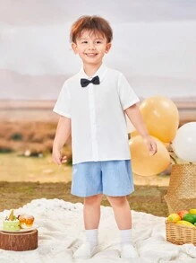 Young Boy Academy Styled Classic Gentleman Suit With Dress Shirt, Vest, Shorts, 3pcs/Set - Multicolor - View 3