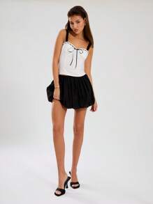 MUSERA Nylon Puffball Mini Skirt Y2k 90's Summer Party - Black - View 1