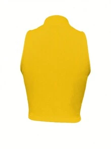 SHEIN Plus Size Cổ đứng trơn có khóa kéo phía trước Tank Top cho mùa hè - Màu vàng - Xem 2