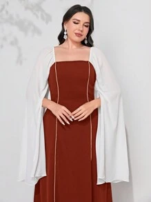 Modelyn Robe Moulante À Manches Chauve-souris Et Cape Pour Femme Grande Taille, Blocage De Couleur