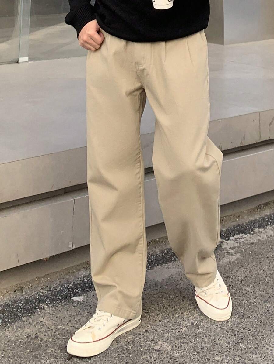 DAZY 男士純色口袋設計褲子 - 卡其色 - 查看 1