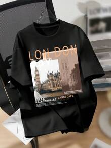 Teen Boy's Casual Scenery Pattern Short Sleeve T-Shirt, Perfect For Summer - Black - View 1