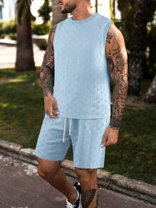 Manfinity Homme Men's Shorts And Tank Top Set - Baby Blue - View 8