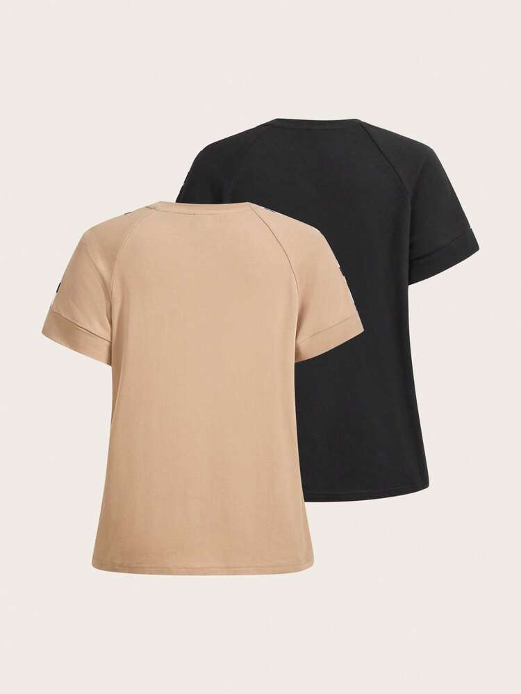 Women's Patchwork Leopard Print Round Neck Raglan Short-Sleeved T-Shirt