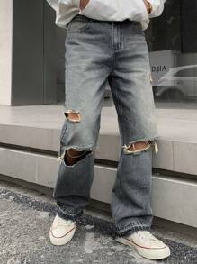 DAZY Men's Distressed Jeans With Pockets - Medium Wash - View 3