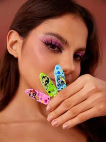 THE POWERPUFF GIRLS X SHEIN 6pcs/Pack Cartoon Pattern Crease-Free Hair Clips, These Hair Clips Leave No Marks,Suitable For Daily Use, Face Washing, Makeup, And Outdoor Matching