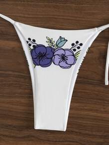 SHEIN Swim Summer Beach Print Low Waist Sexy Bikini Bottoms - Multicolor - View 5