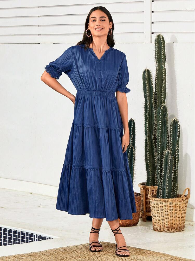 Women'S V-Neck Short Sleeve Notched Hem Dress