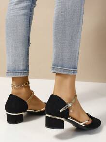 Bombas de salto alto fechadas para mulheres no outono/inverno, elegantes, confortáveis, sola macia, sandália preta de verão, design vazado, sapato de trabalho antiderrapante, Dia dos Namorados