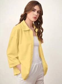 Mulvari Women's Patch Detail Drop Shoulder Blouse DEEP FEELINGS LOVE AND HOPE,Three Quarter Sleeve Tops - Yellow - View 2