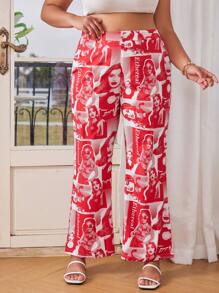 SHEIN Clasi Plus Size Women's Character Print Pants Fall Cloth For Women - Red - View 2