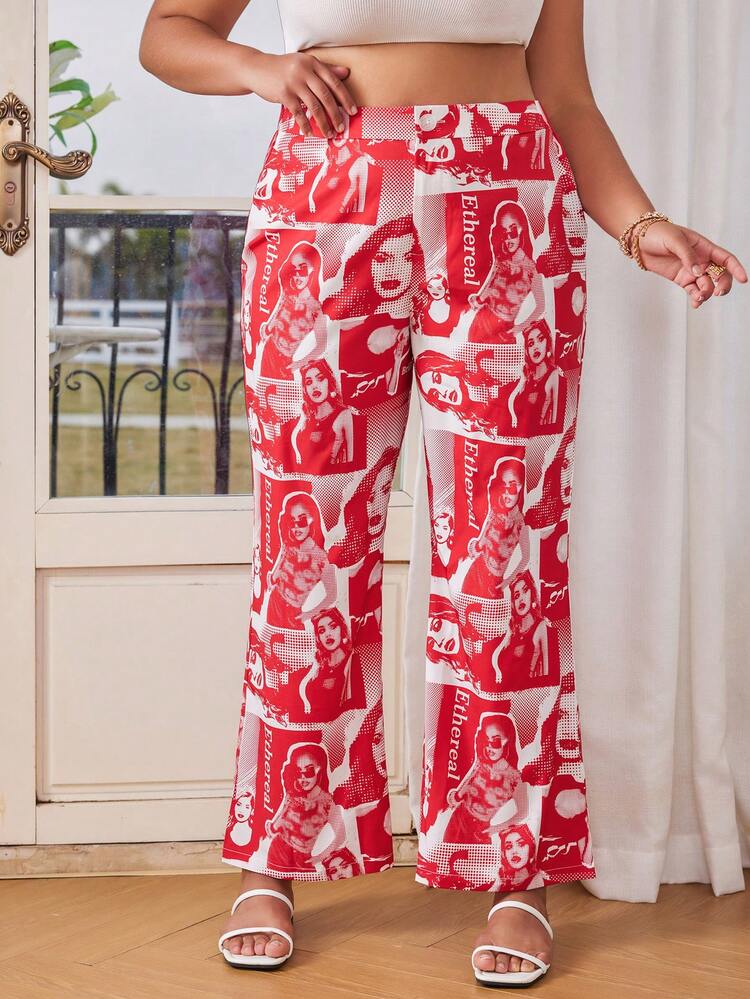 Plus Size Women's Character Print Pants Fall Cloth For Women