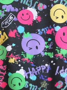 Tween 男孩酷炫塗鴉和臉部印花短袖 T 恤和短褲套裝,寬鬆家居服 - 彩色 - 查看 4