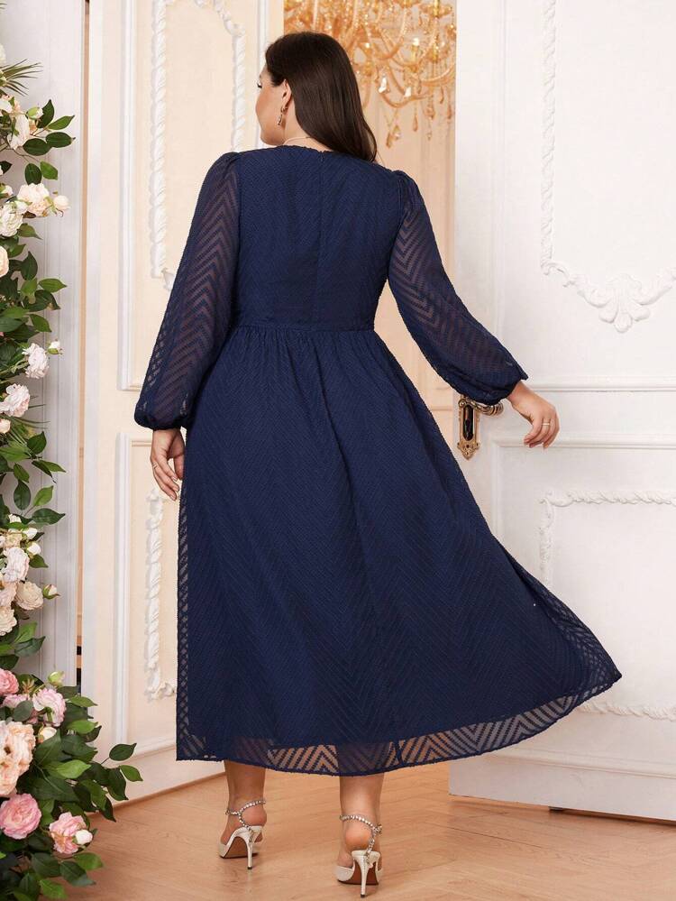Plus Size Solid Color Round Neck Arabic Clothing Dress Long Evening Dresses