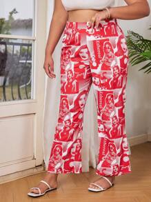 SHEIN Clasi Plus Size Women's Character Print Pants Fall Cloth For Women - Red - View 4