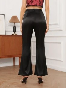 GENKIRA Women's Solid Color Flared Suit Pants With Pockets - Black - View 2