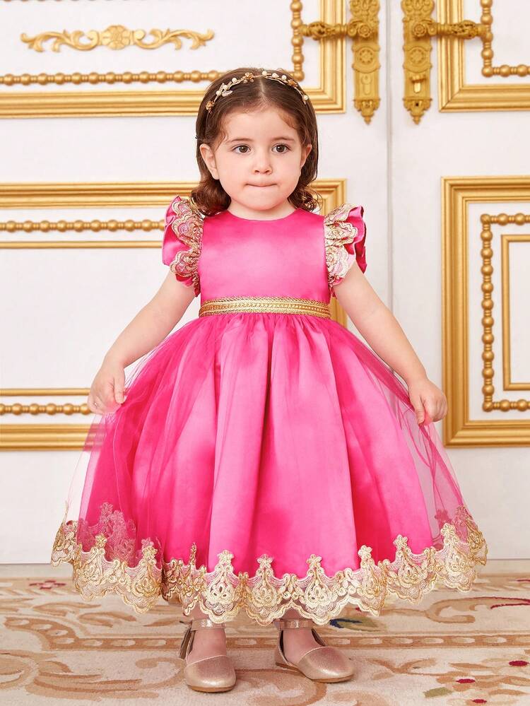 Baby Girl Color-Block Satin & Mesh Short Sleeve Dress