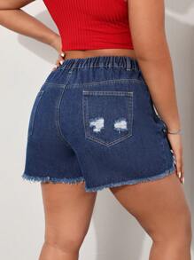 SHEIN EZwear Short En Jean Déchiré Effiloché Grande Taille Pour Femme