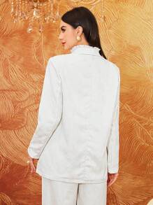 Modelyn Lapel Detail Double-Breasted Blazer Jacket - Apricot - View 2