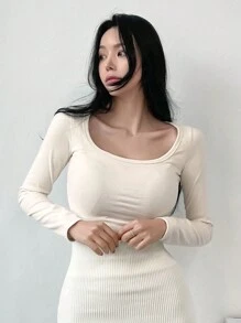 DAZY T-shirt À Manches Longues Et Col Rond - Beige - Voir 3