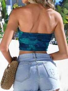 SHEIN VCAY Của phụ nữ Kỳ nghỉ In Áo không dây - Màu xanh lá cây đậm - Xem 2