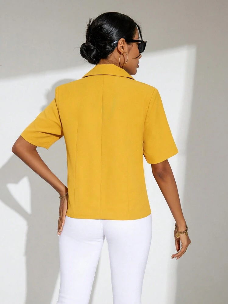 SHEIN Clasi Blazer De Manga Corta Con Cierre De Un Solo Botón - Amarillo - Añade 2