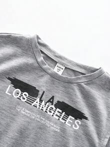 SHEIN 3 cái/bộ Chàng trai trẻ Giải trí Và Sành điệu Khối màu In thư Áo vest , Trắng Thoáng khí Áo thun , Và Quần short Với Thoải mái Và Lỏng lẻo Hàn Quốc Phong cách Cho mùa xuân Và Mùa hè - Xám - Xem 4