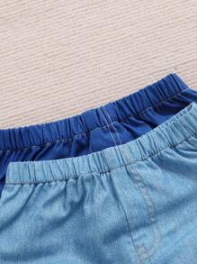 SHEIN Baby Jungen 4-teiliges Set, Lässiger einfacher Stil Jeanseffekt Kurzarm Hemd und Shorts - Verschiedenfarbig - Übersicht 3