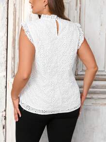 SHEIN Clasi 大尺寸女式立領襯衫,配褶飾邊緣