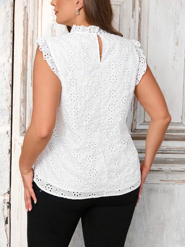 Plus Size Women's Stand Collar Shirt With Frill Trim