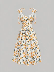 SHEIN MOD 女士水果印花綁帶肩帶無袖連衣裙 - 彩色 - 查看 1