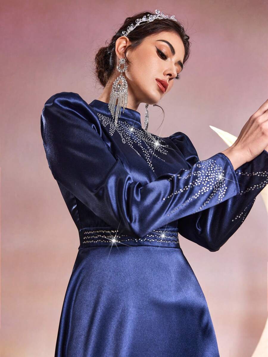 Modelyn Váy cổ đứng kiểu Ả Rập có tay áo Gigot dành cho nữ - Màu xanh lam - Xem 1