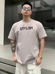 DAZY Men's Summer Tee With Letter Print - Grey - View 13