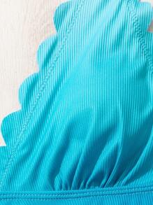 SHEIN Swim Summer Ladies' Shell Edge Gradient Halterneck Tankini, Two-Piece Swimwear - Blue - View 5