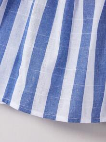 SHEIN Trẻ Cô gái Off-shoulder Sọc Ngắn tay Áo sơ mi Với Ruffled Cắt tỉa - Màu xanh lam - Xem 5