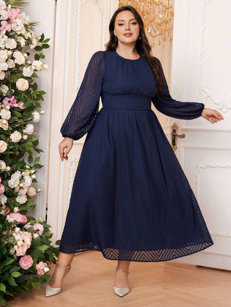 Plus Size Solid Color Round Neck Arabic Clothing Dress Long Evening Dresses