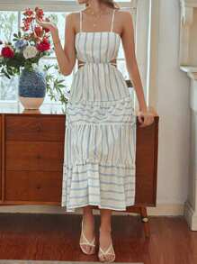 Aveloria Rosie Women's Vertical Stripe Cut-Out Waist Cami Dress Vacation Outfits Woman 