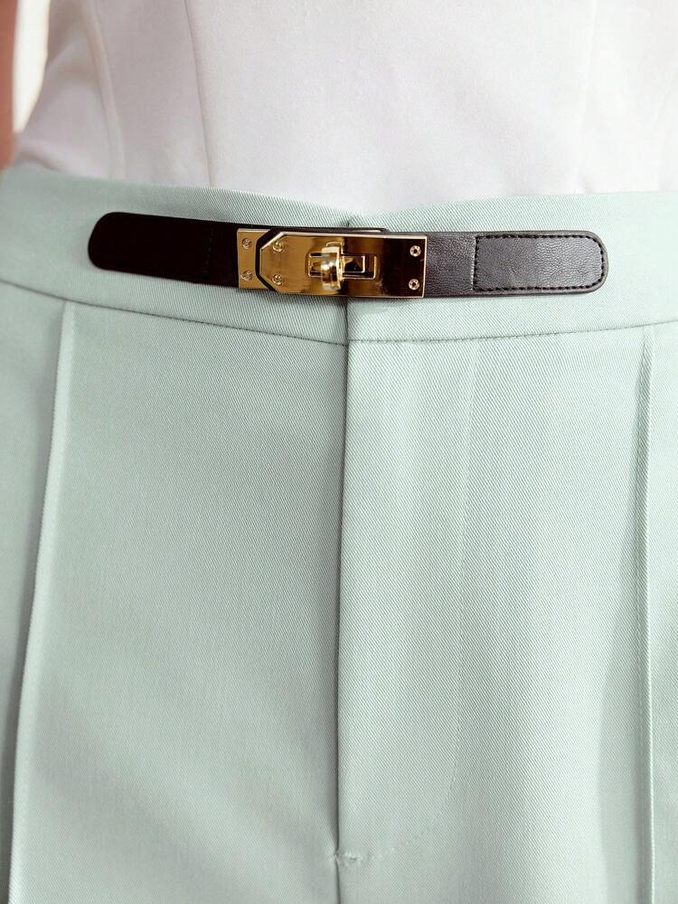 BUCKLE WAIST SEAM FRONT SUIT PANTS