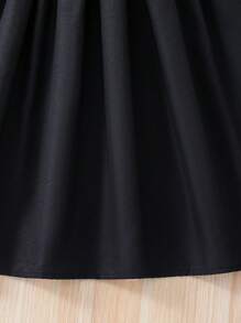 SHEIN Tween Girl Floral Embroidery Flared Sleeve Dress - Black - View 3