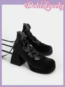 Dola Lovely Tie Leg Chunky Heeled Women's Mary Jane - Black - View 1