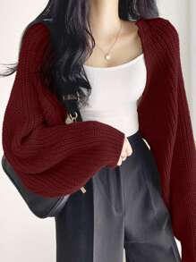 DAZY 女士纯色长袖开衫、长袖上衣、秋季女装 - 酒紅色 - 查看 2