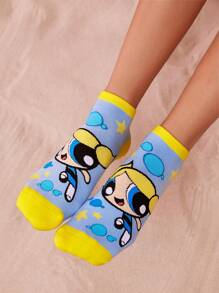 THE POWERPUFF GIRLS X SHEIN Women's 3 Pairs Cartoon Cute Breathable Soft Short Socks - Multicolor - View 6